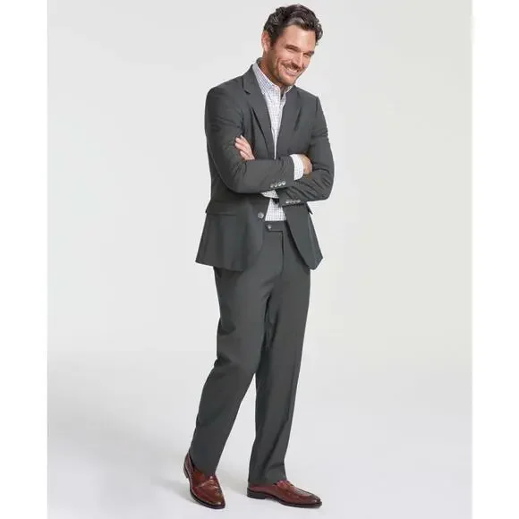 Nautica Mens Modern fit 2 Piece Suit 42 L / 36 Waist Olive Green Solid Stretch